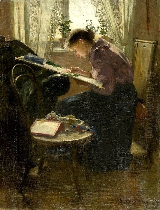 Embroiderer Oil Painting by Samuel Hirszenberg