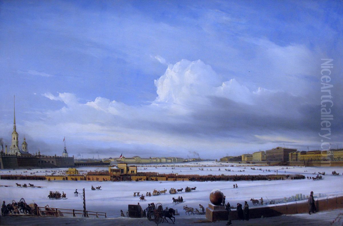 Sledging on the Neva Oil Painting by Alexey Bogolyubov
