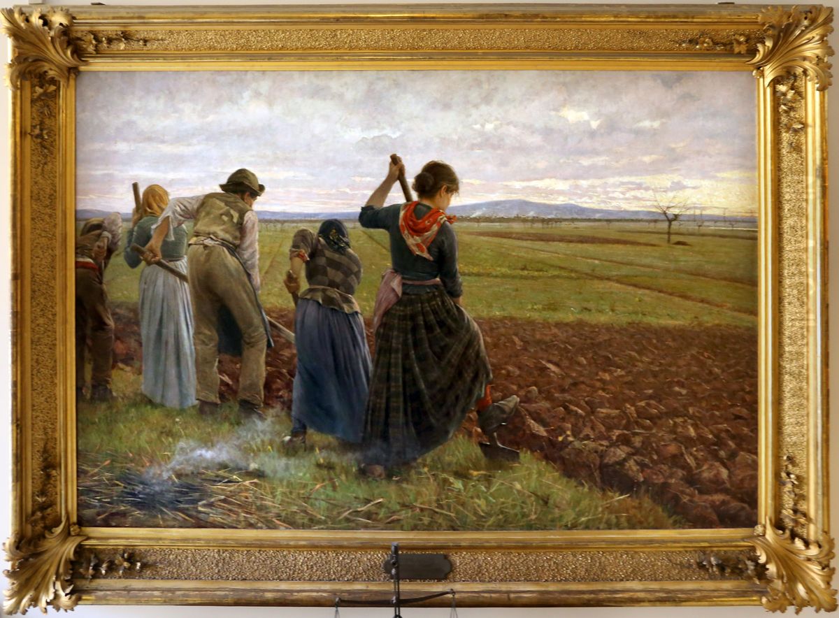 The last spading Oil Painting by Angiolo Tommasi