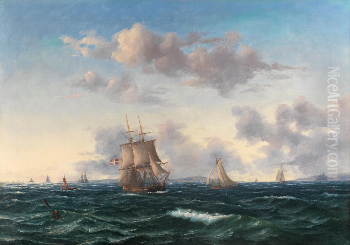 Danish sailing ships at sea. Oil Painting by Carl Baagoe