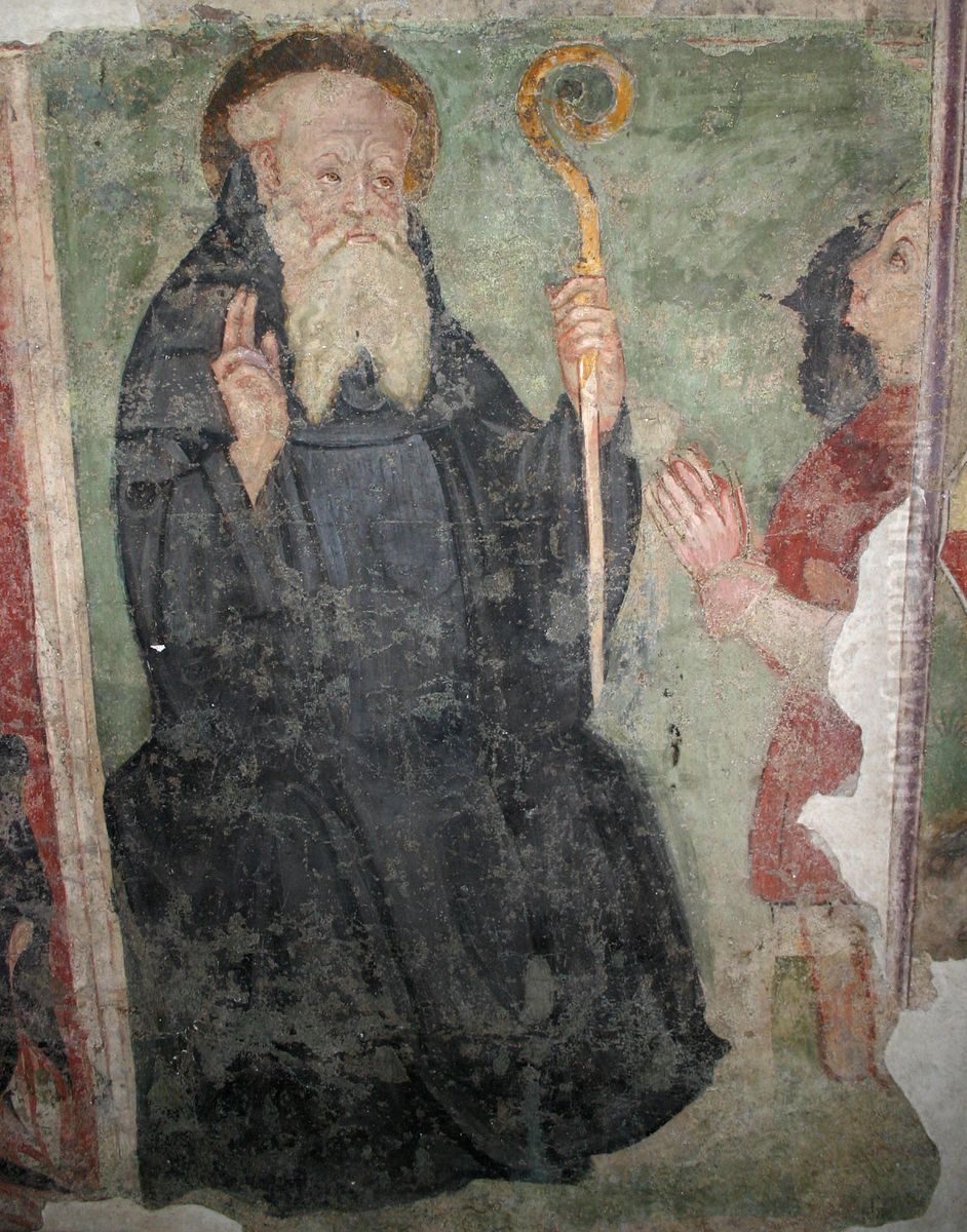 Benedict of Nursia and a milanese offerer. Oil Painting by unknown