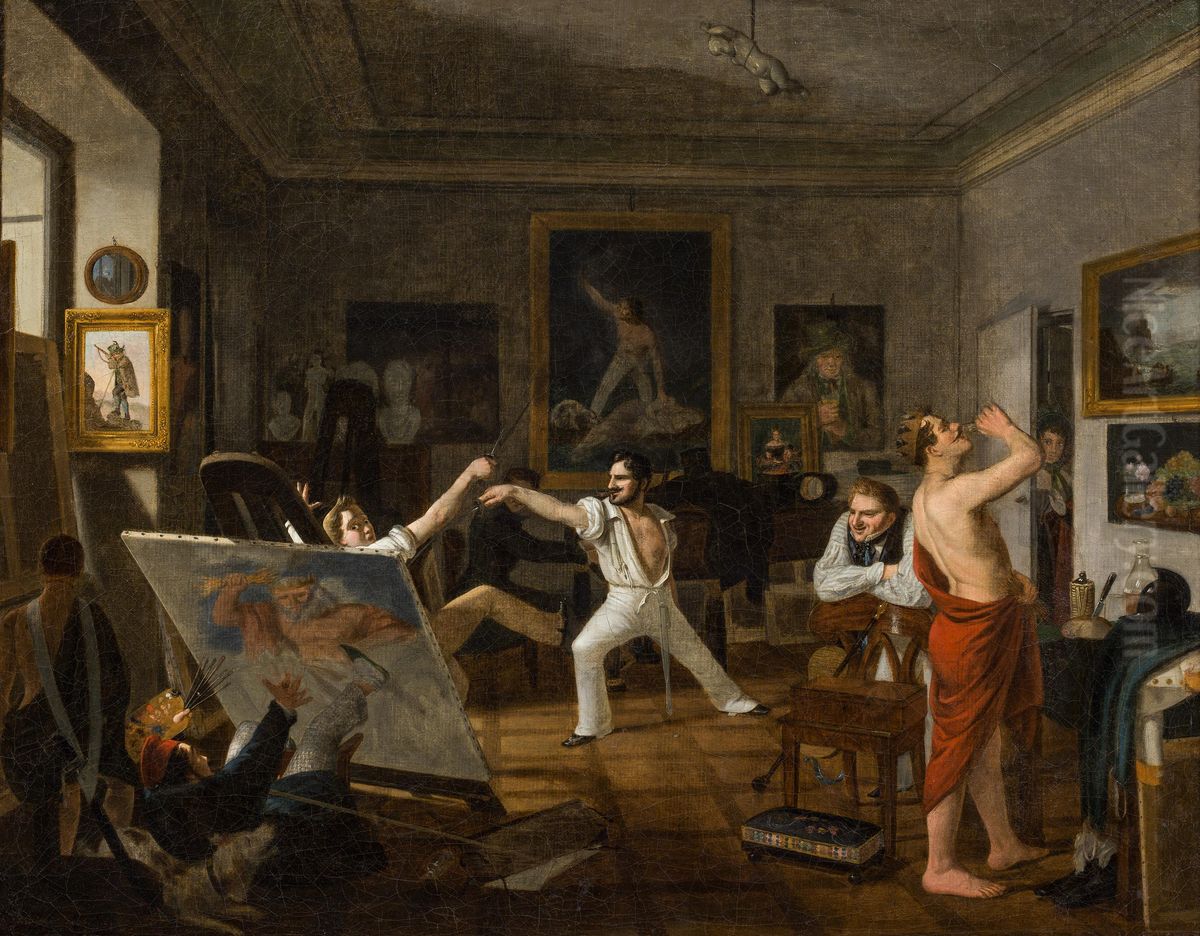 In the painter's studio Oil Painting by Josef Weidner