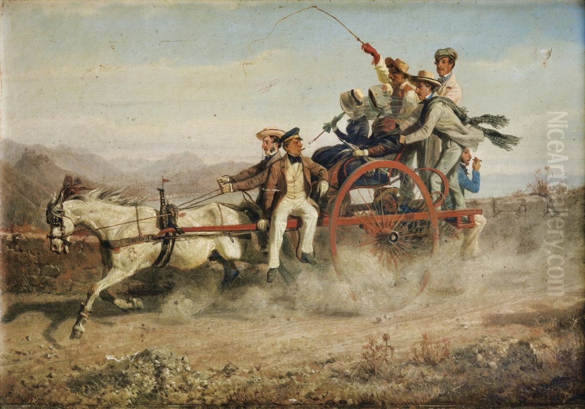 The baroccio ride by Vietri Oil Painting by Filippo Palizzi