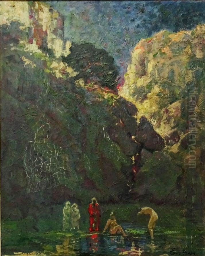 Bathers in the Oued Oil Painting by Emile Baes