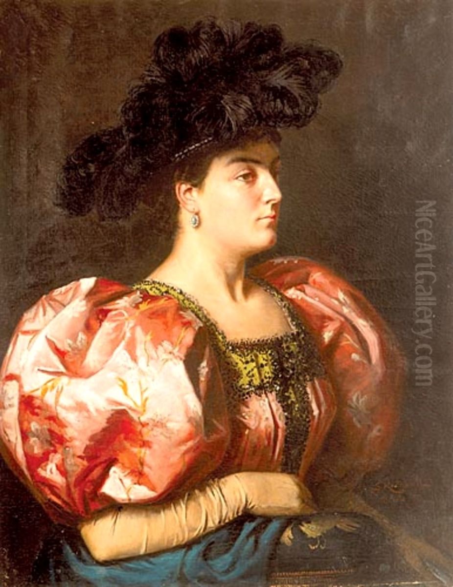 Portret damy w kapeluszu z pior Oil Painting by unknown