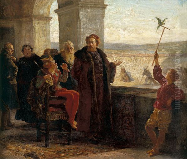 Sigismund the Old with Stanczyk at the Wawel Castle. Oil Painting by Wojciech Gerson