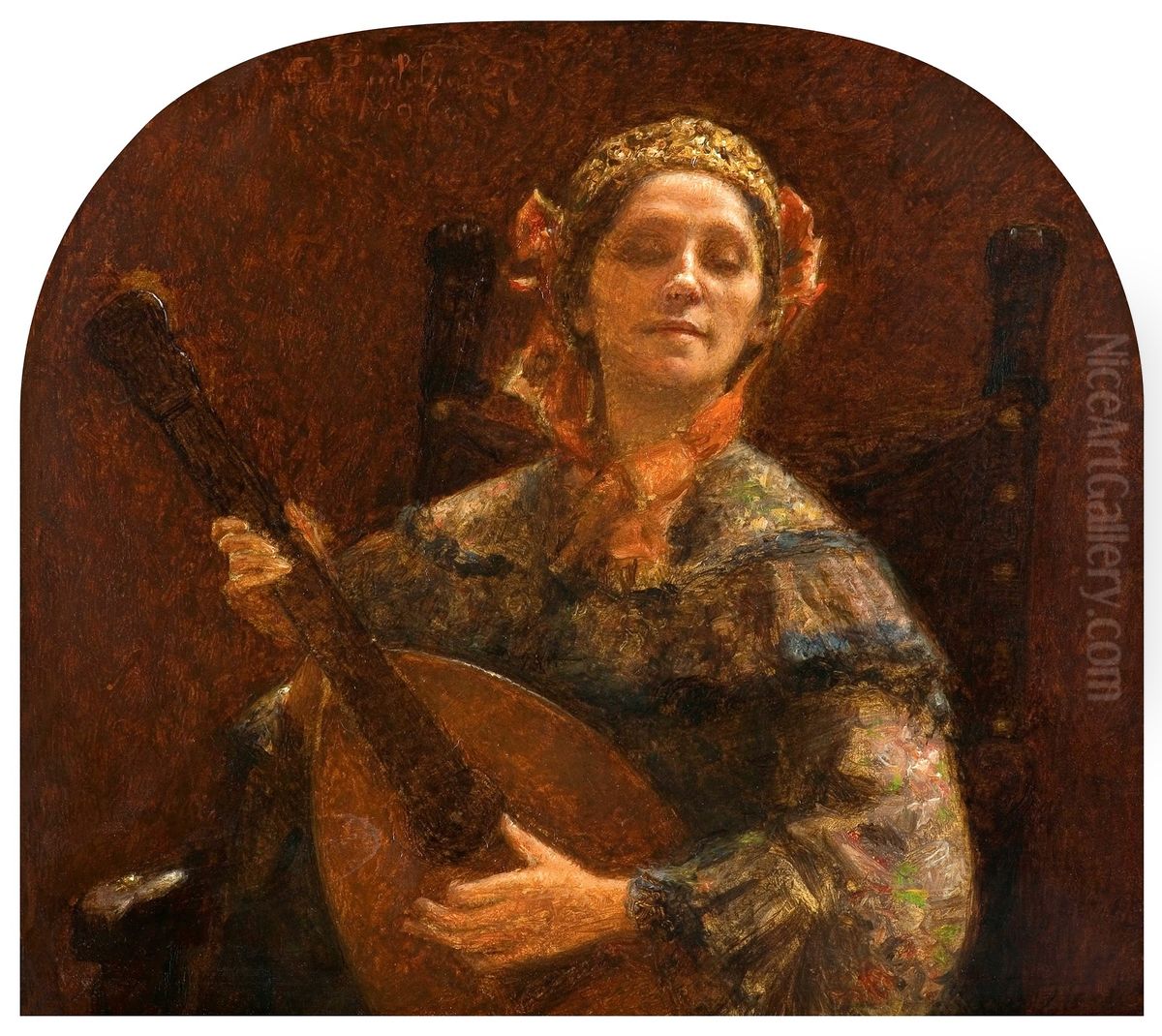 Lady Playing the Lute Oil Painting by Szymon Buchbinder