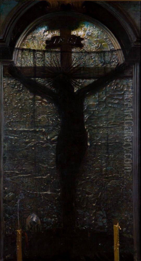 Wawel Crucifix (Queen Hedwig's Crucifix). Oil Painting by Leon Wyczolkowski