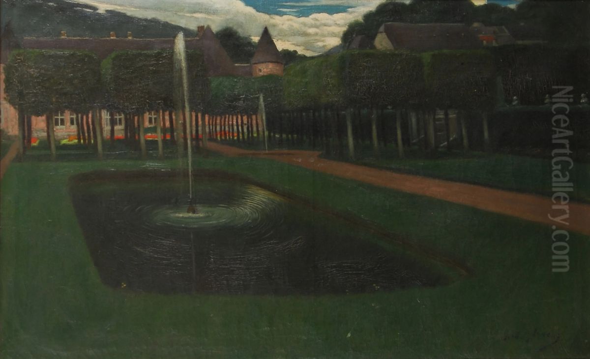 Fountain in the park Oil Painting by Gustave Max Stevens