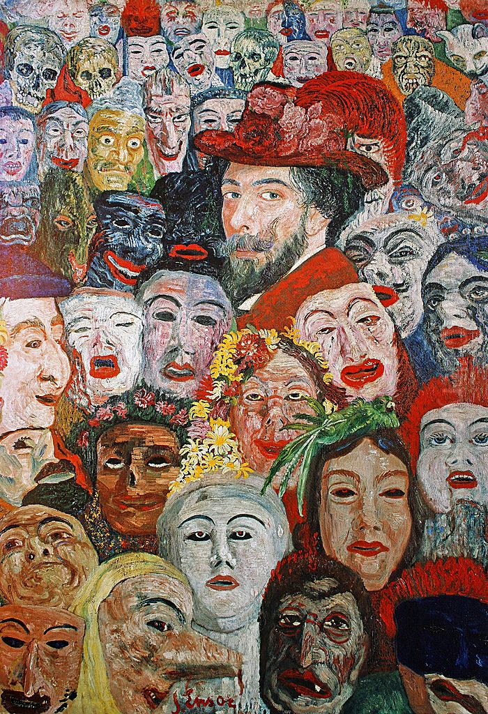 Self-portrait with masks Oil Painting by James Ensor