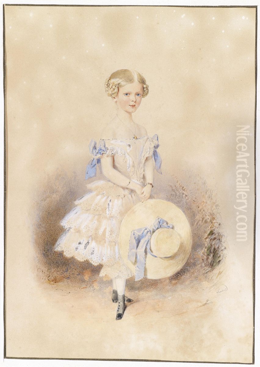 Bildnis eines Madchens mit Strohhut Oil Painting by Carl Goebel