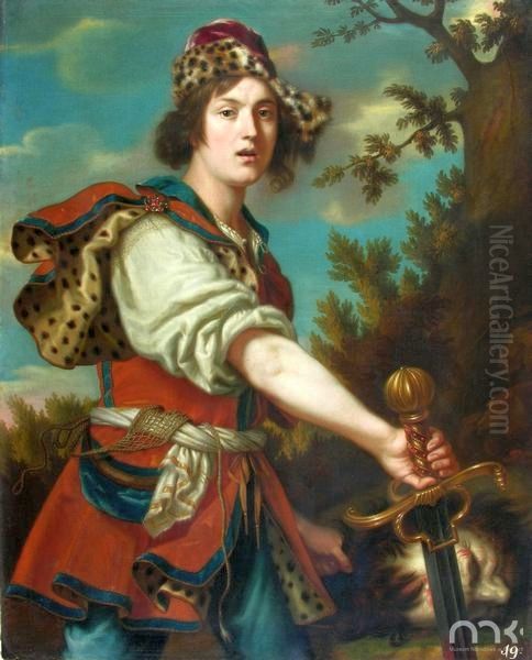 David with the Head of Goliath. Oil Painting by Andreas Moller