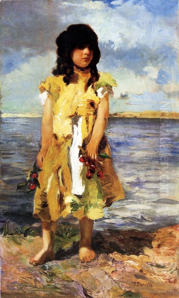 Gypsy girl with cherries (A Girl on a beach). Oil Painting by Joaquin Sorolla