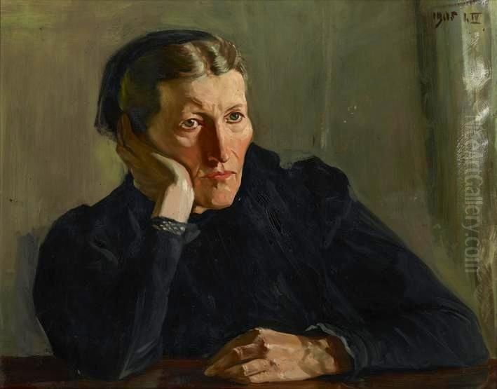 Portret matki Oil Painting by Wincenty Wodzinowski