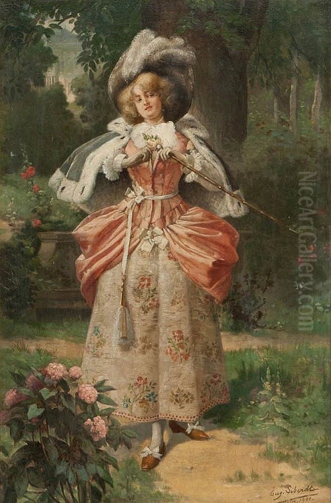 Noble lady in a park Oil Painting by Eugene Siberdt