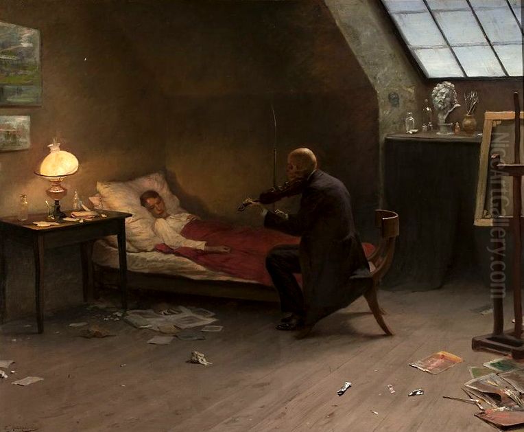 Death of an Artist - The Last Friend Oil Painting by Zygmunt Andrychiewicz