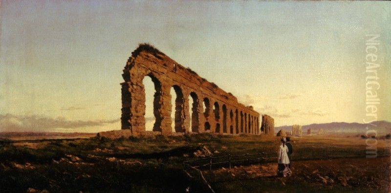 Visit to the Roman aqueduct Oil Painting by Adolfo Tommasi