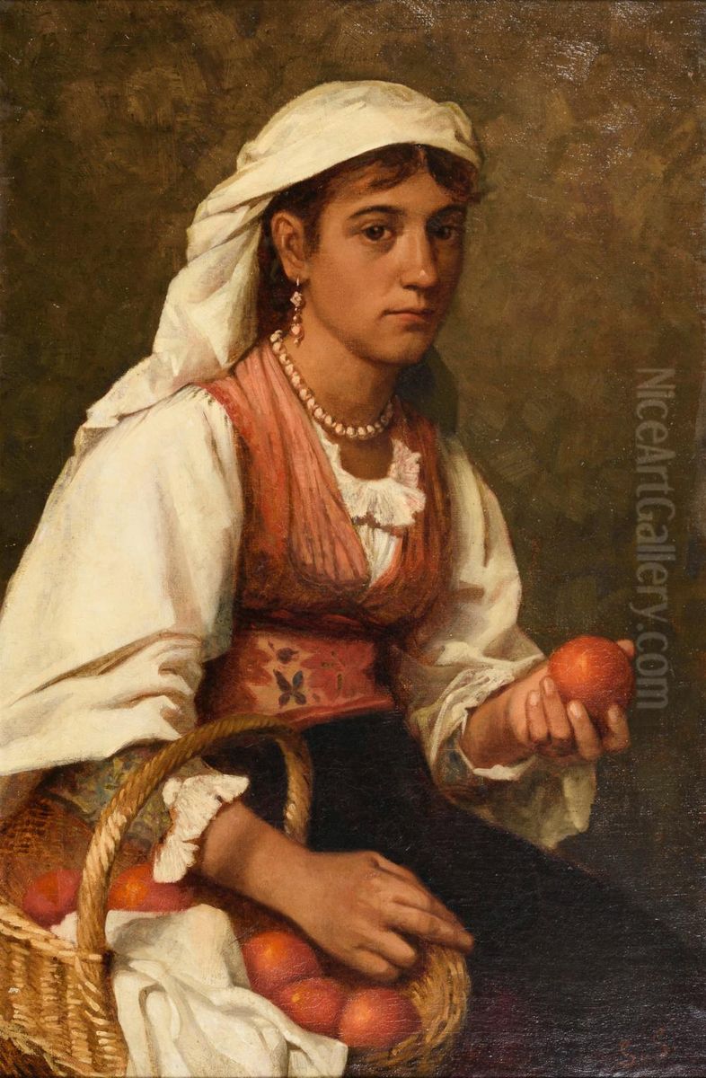 Portrat einer Obsthandlerin Oil Painting by Stephanie Von Strechine