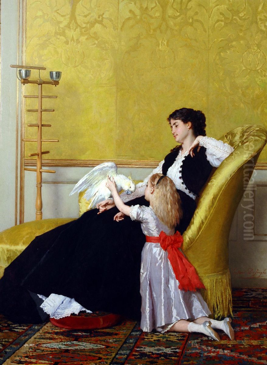 The Cockatoo Oil Painting by Gustave Leonard de Jonghe