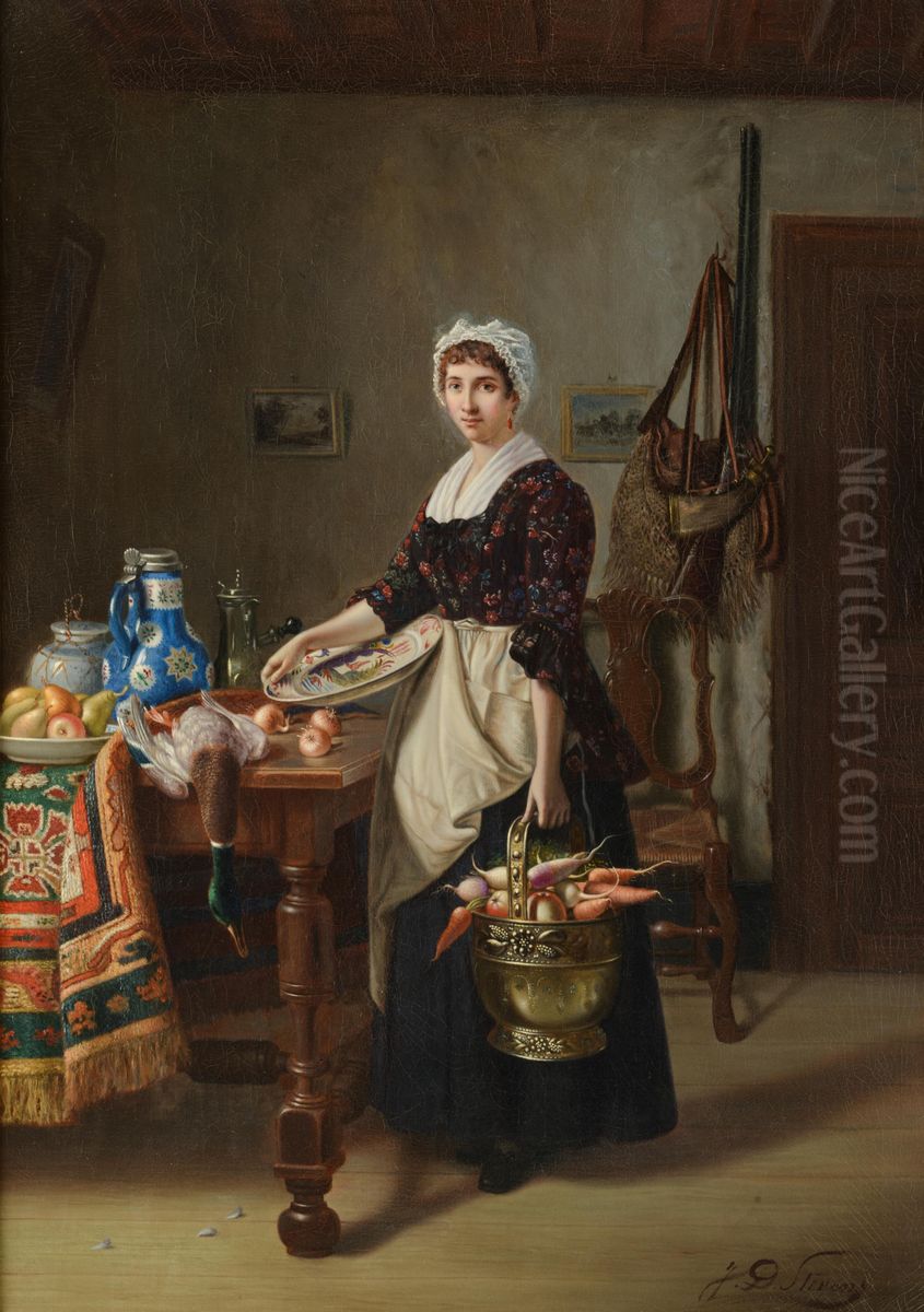 A maid preparing the meal Oil Painting by Jean Daniel Stevens