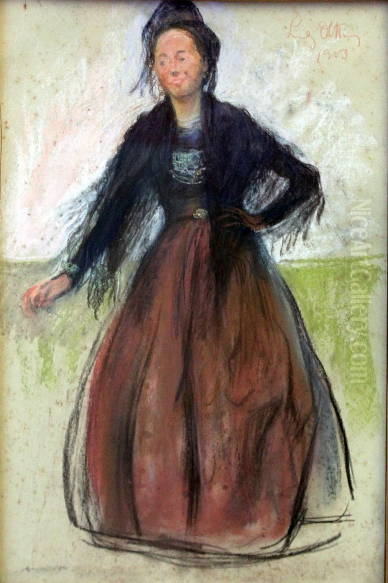 Frisian island woman in her traditional costume Oil Painting by Ludwig Dettmann