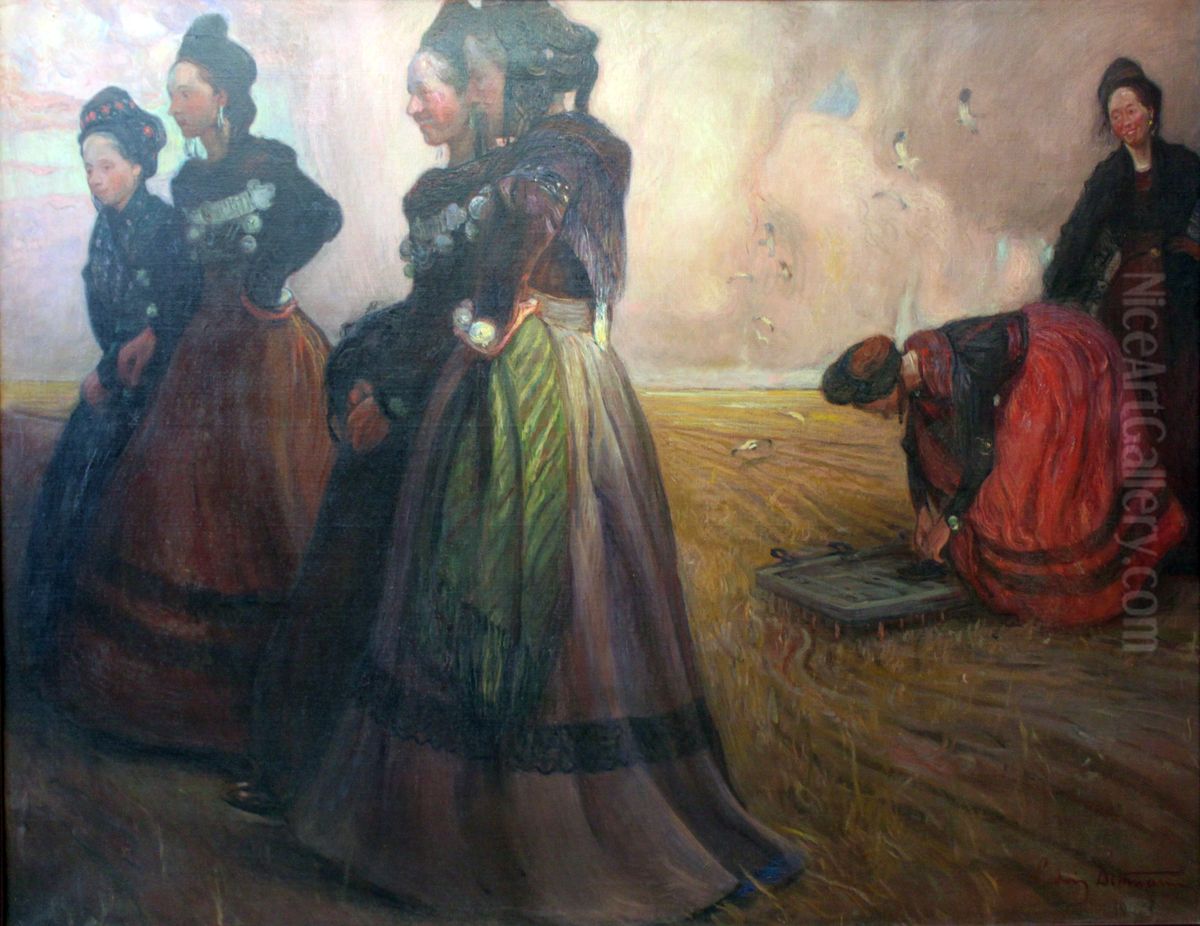 Frisian girls on Fohr Oil Painting by Ludwig Dettmann