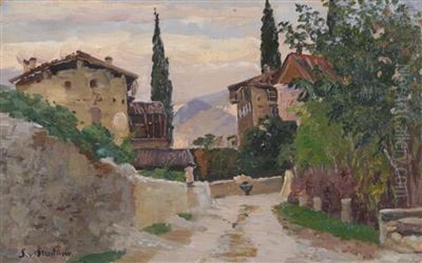 Dorf in Sudtirol Oil Painting by Stephanie Von Strechine