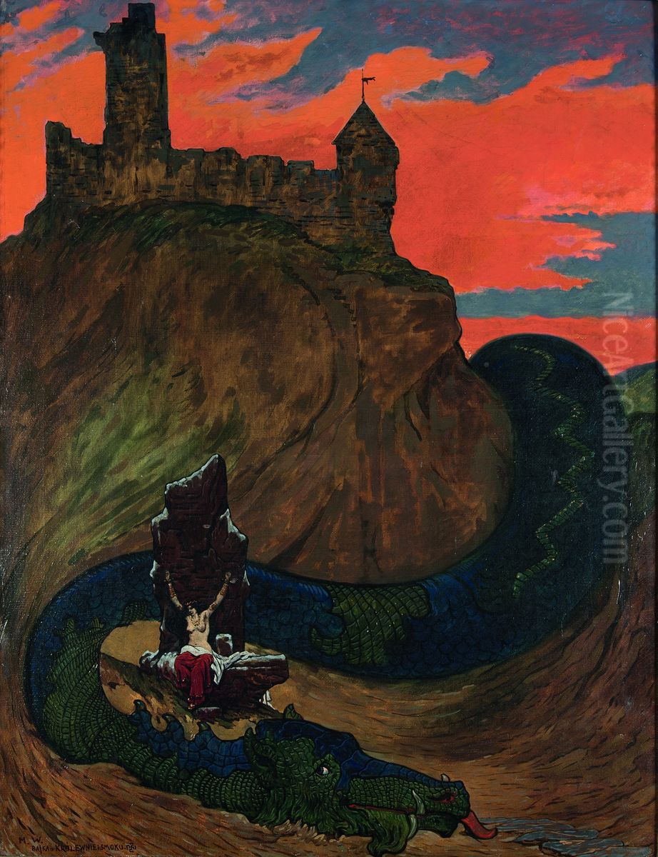 Bajka o krolewnie i smoku Oil Painting by Marian Wawrzeniecki