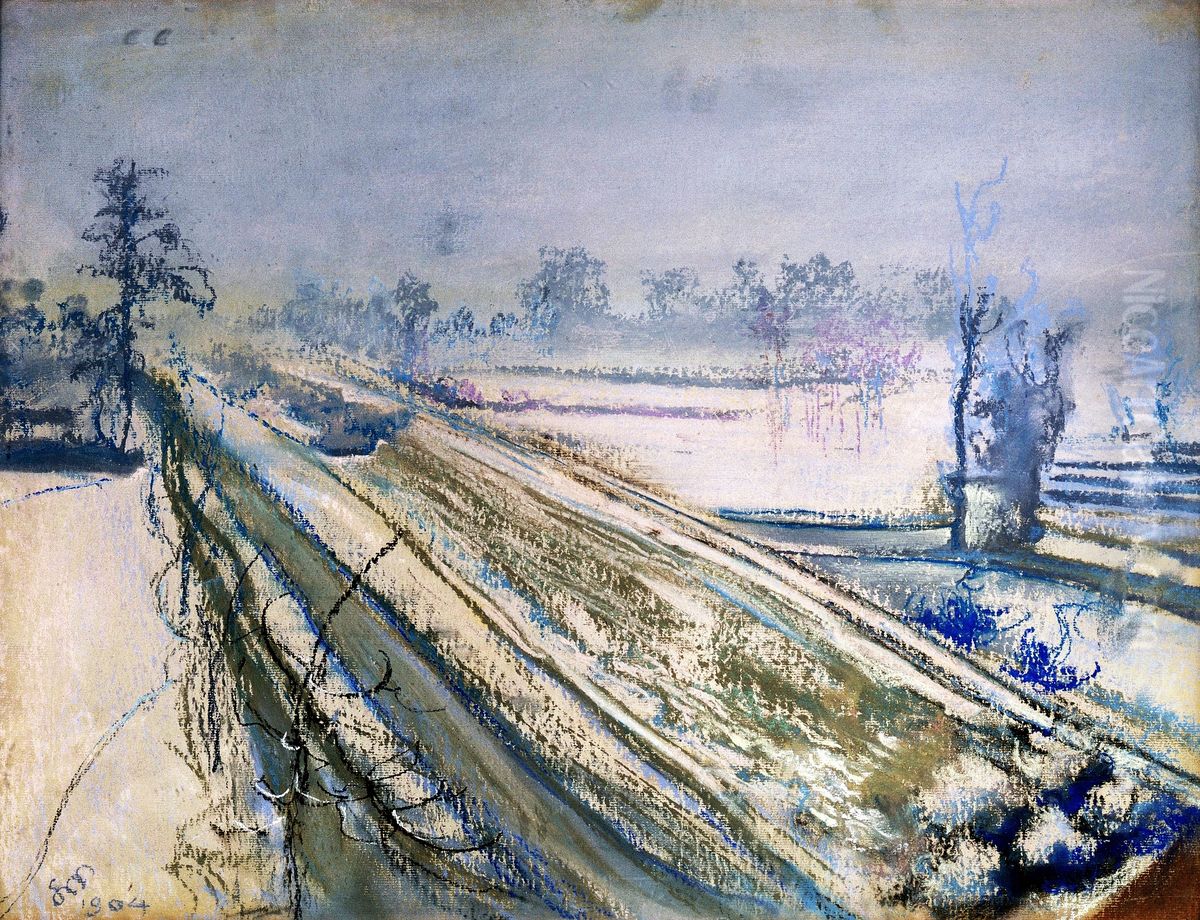 View of Kosciuszko Mound from the artist's atelier. Oil Painting by Stanislaw Wyspianski