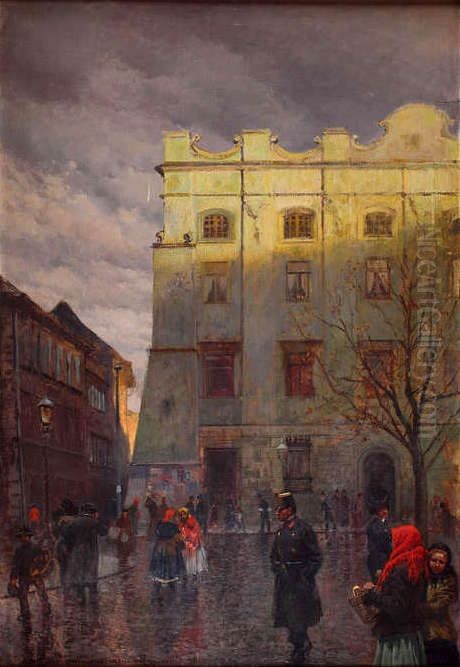 Szara Kamienica w Krakowie Oil Painting by Jozef Rapacki