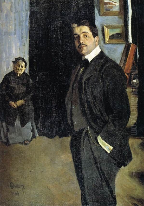 Portrait of Serge Diaghilev and His Nanny Oil Painting by Leon Bakst
