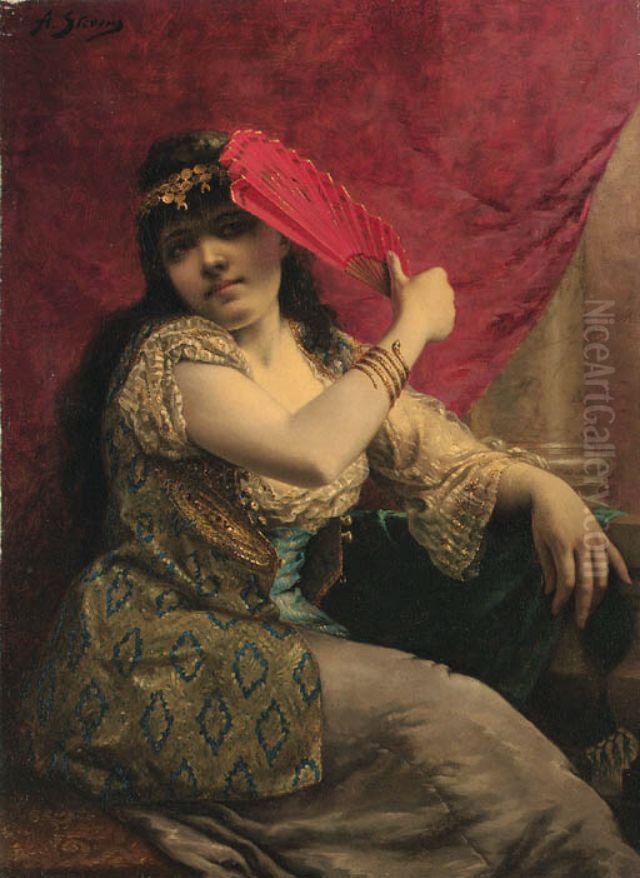 An oriental Beauty Oil Painting by Agapit Stevens