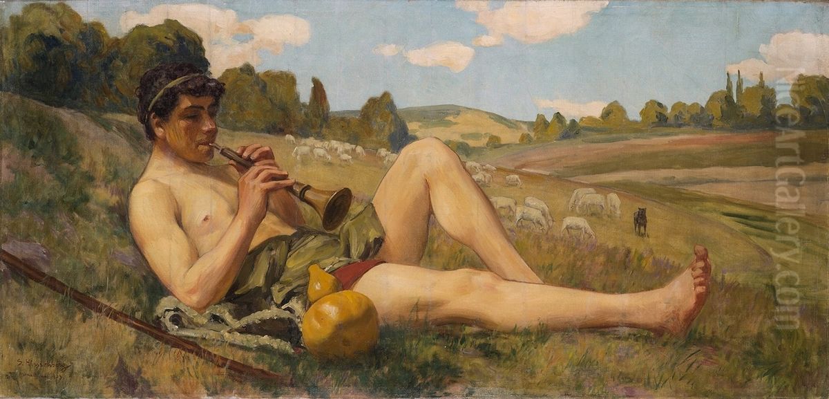 Shepherd Playing the Flute Oil Painting by Samuel Hirszenberg
