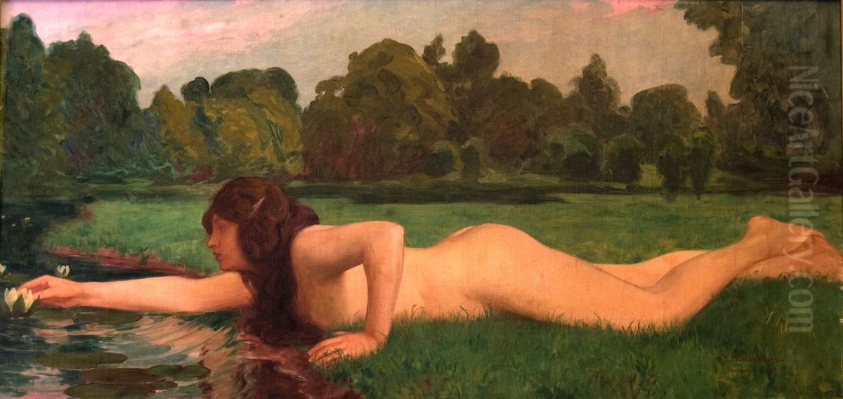 Female Nude [Woman with a Nenuphar]. Oil Painting by Samuel Hirszenberg