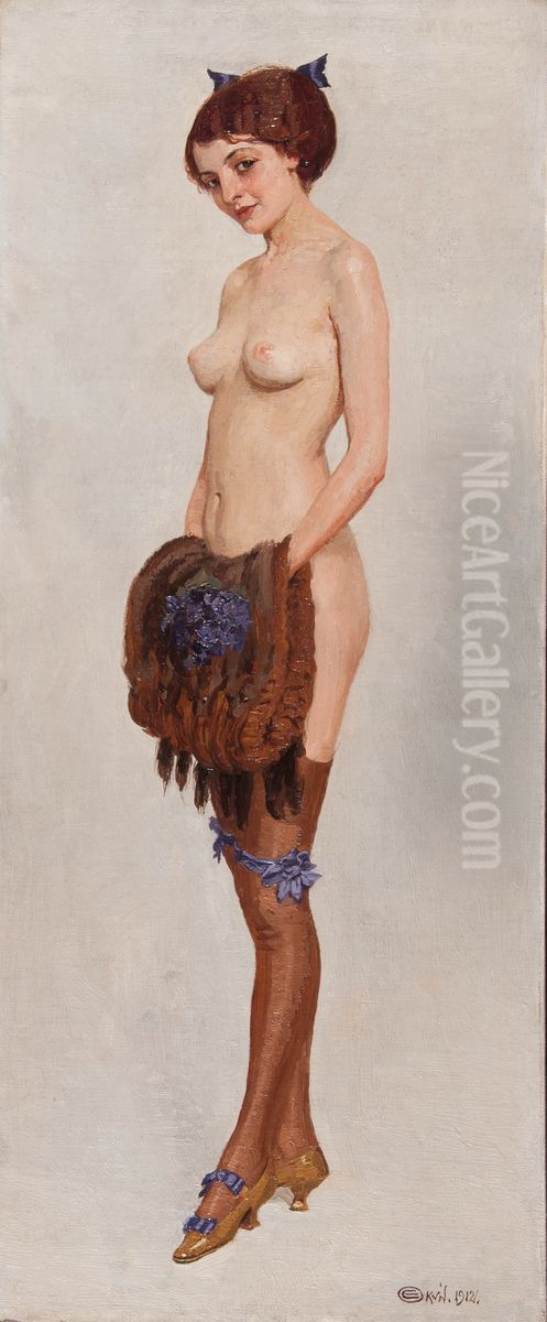 Lady with a Muff Oil Painting by Edward Okun