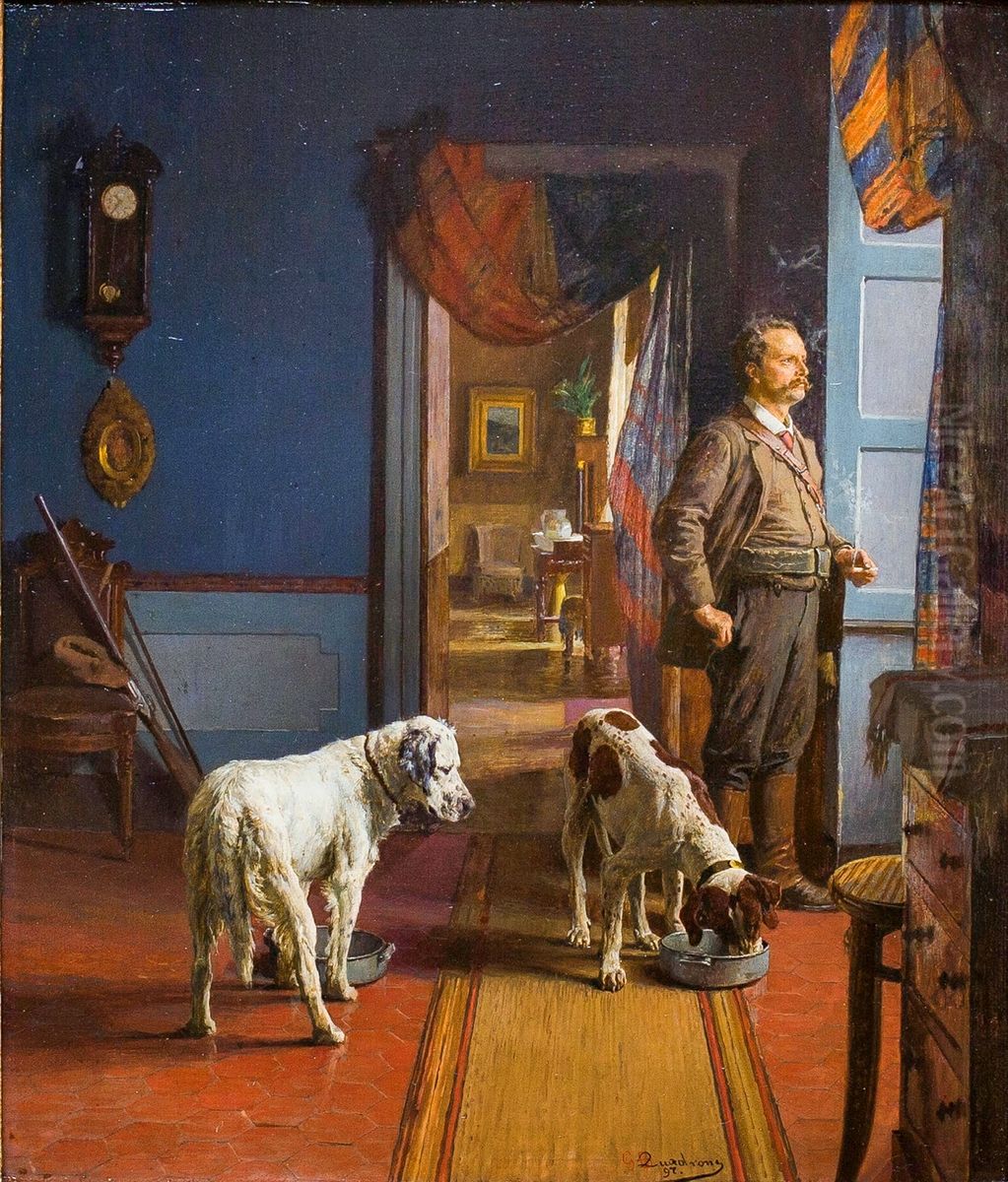 Before leaving for the hunt Oil Painting by Giovanni Battista Quadrone