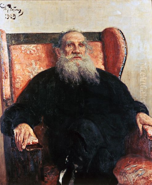 <<Portret L.N. Tolstogo v rozovom kresle>> Oil Painting by Repin Iliya
