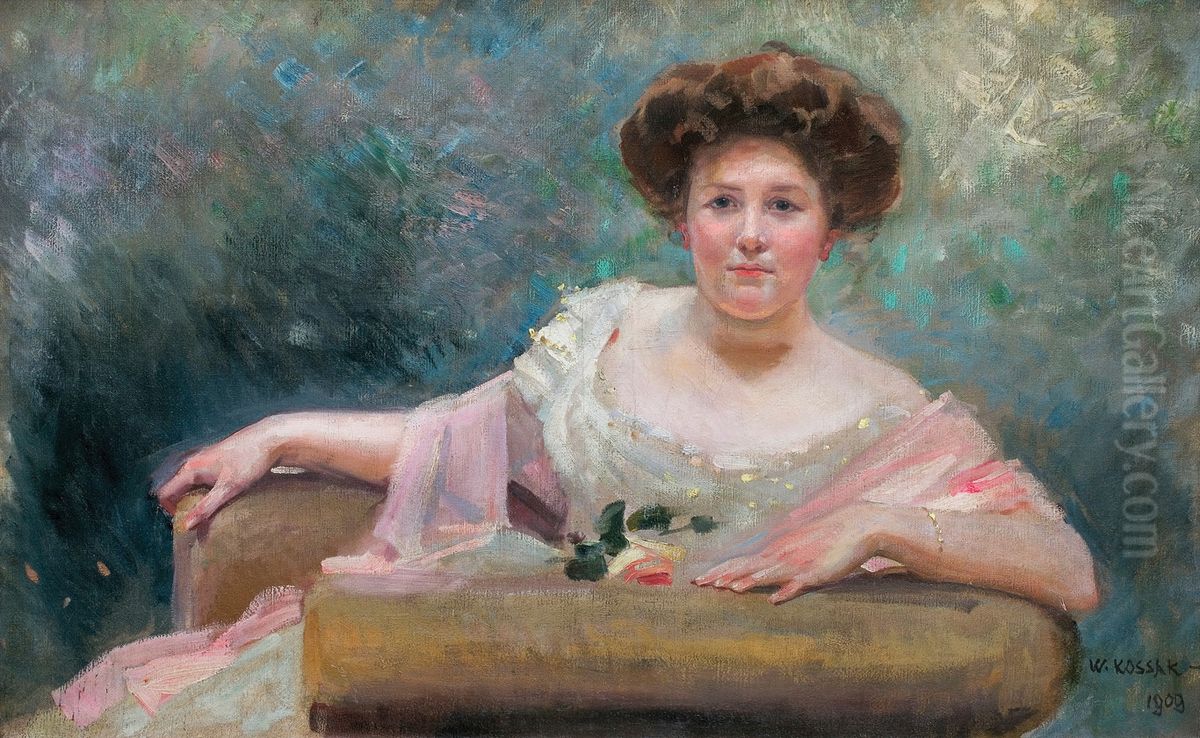 Portret pani w fotelu Oil Painting by Wojciech Kossak