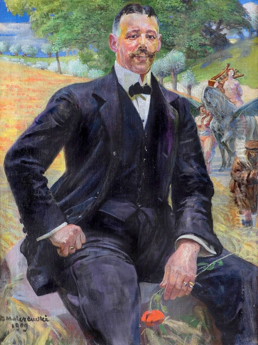 Portret mezczyzny z czerwonym makiem Oil Painting by Jacek Malczewski