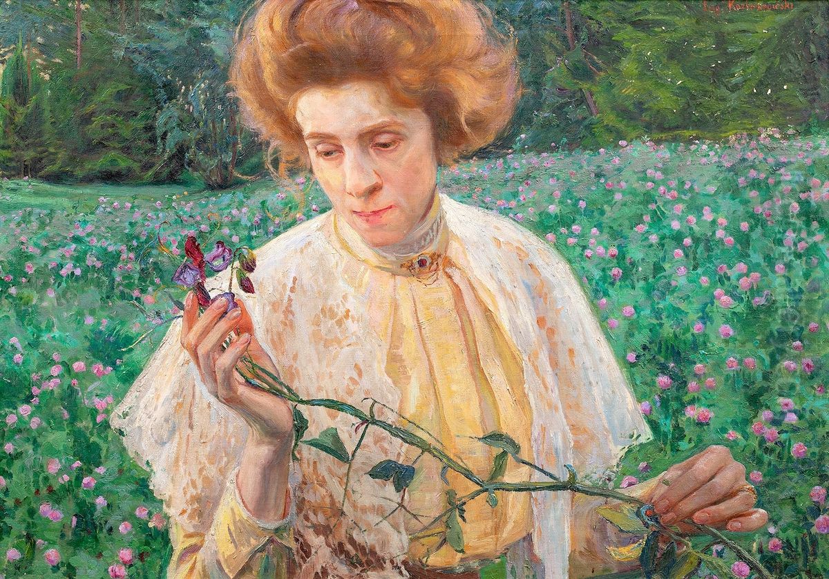 Portet pani z wyka Oil Painting by Eugeniusz Kazimirowski