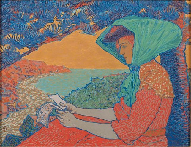 Reading on the rocks Oil Painting by Gisbert Combaz
