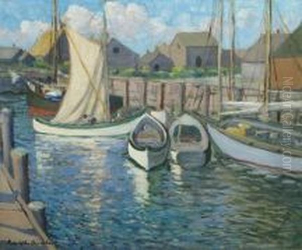 At the Wharf, Cape Ann, Massachusetts Oil Painting by Louise Upton Brumback