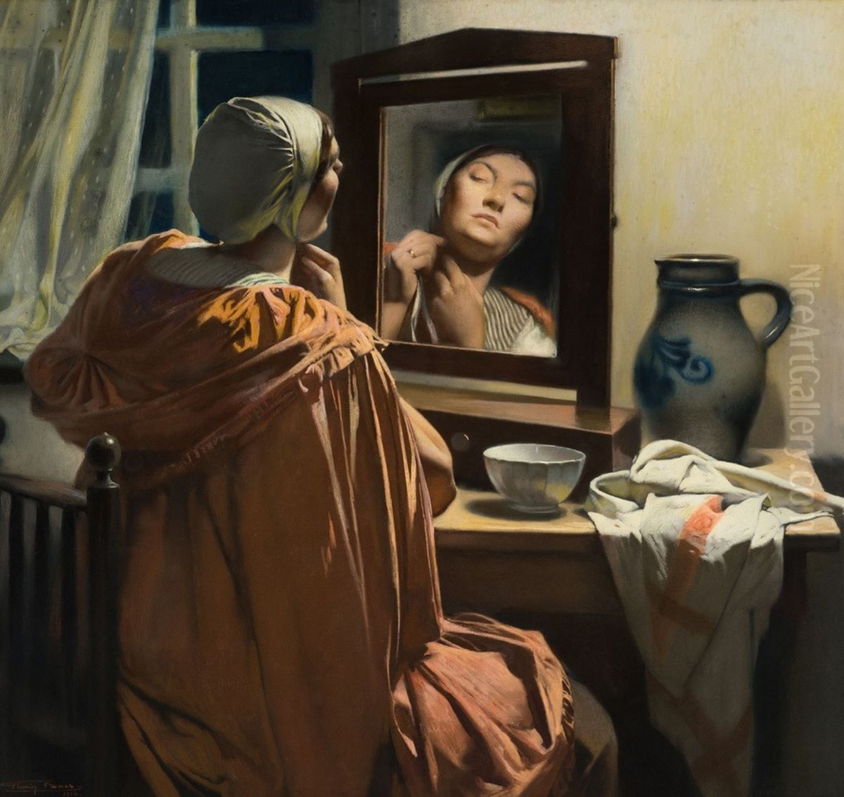 Woman at her toilet Oil Painting by Firmin Baes