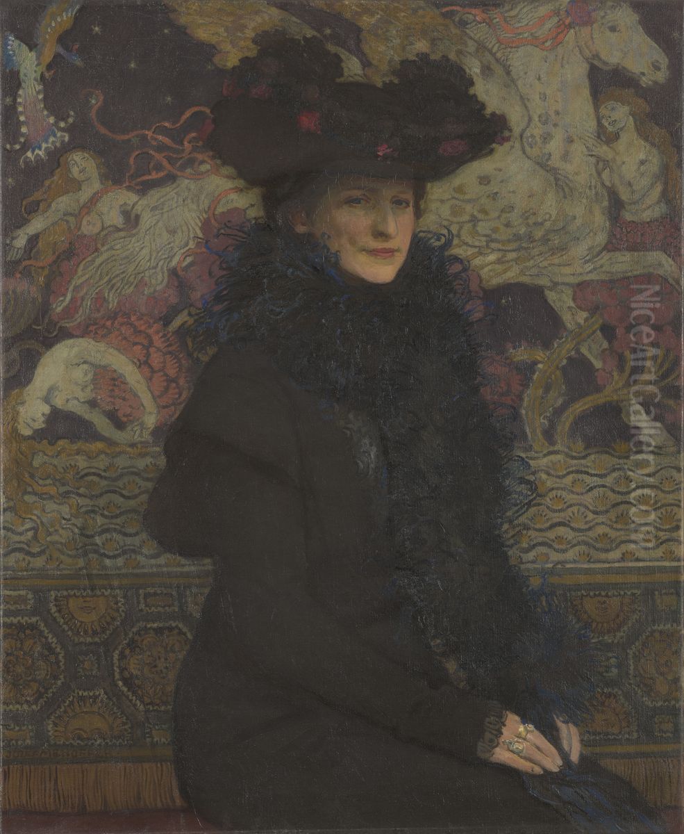 Portret zony na tle Pegaza Oil Painting by Jozef Mehoffer