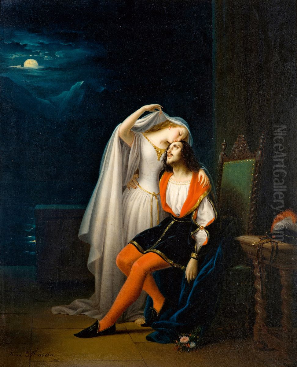 Ondine donne a son epoux le baiser qui doit le faire mourir Oil Painting by Irma Martin