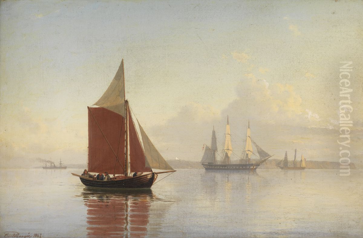 A cutter and two sailing ships. Oil Painting by Carl Baagoe