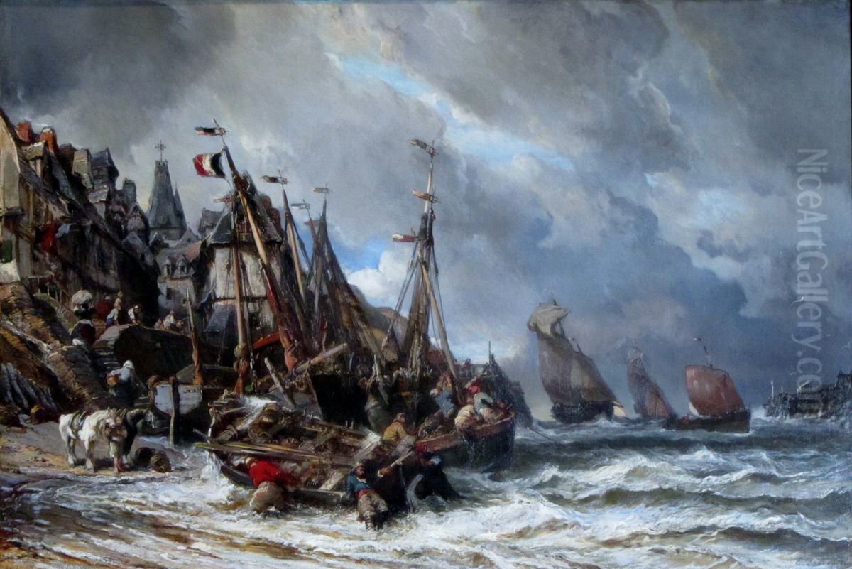 Return of the fishermen Oil Painting by Eugene Isabey