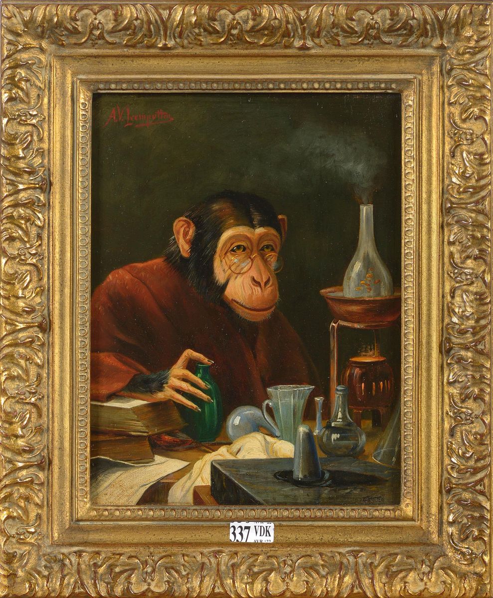 The alchemist monkey Oil Painting by Antoon Van Leemputten