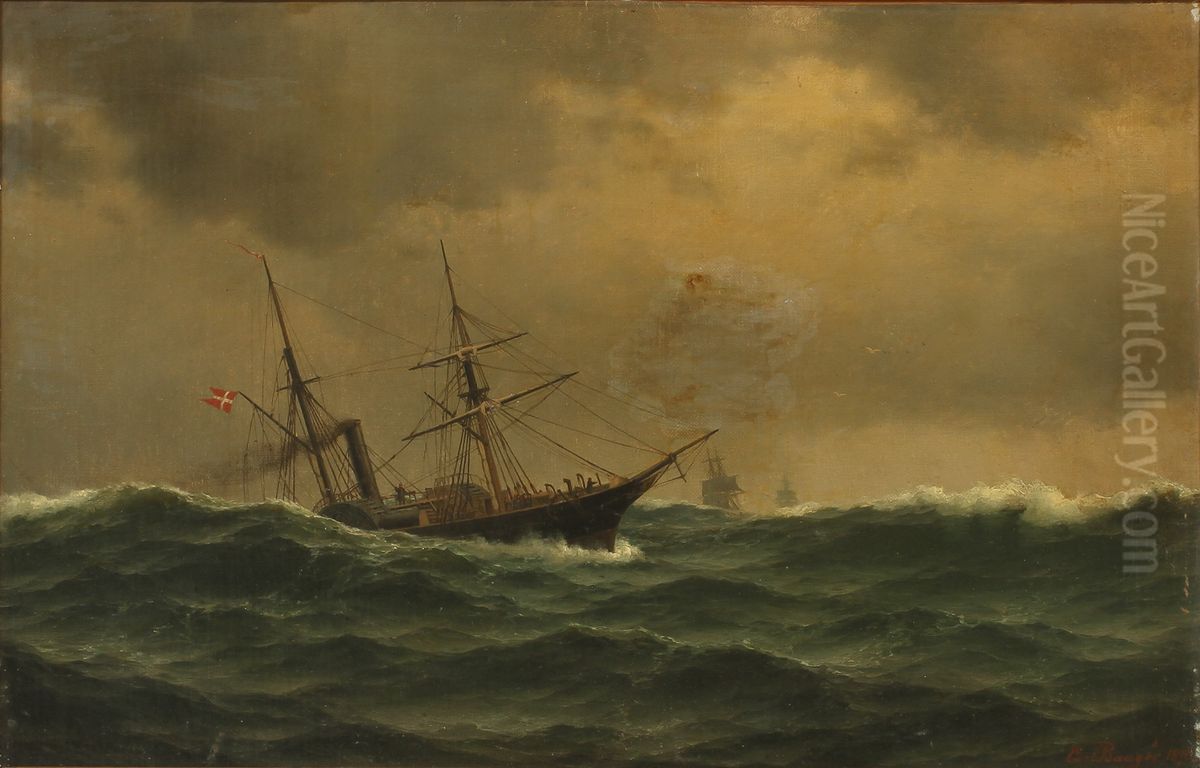 Dansk hjuldamper til havs. Oil Painting by Carl Baagoe