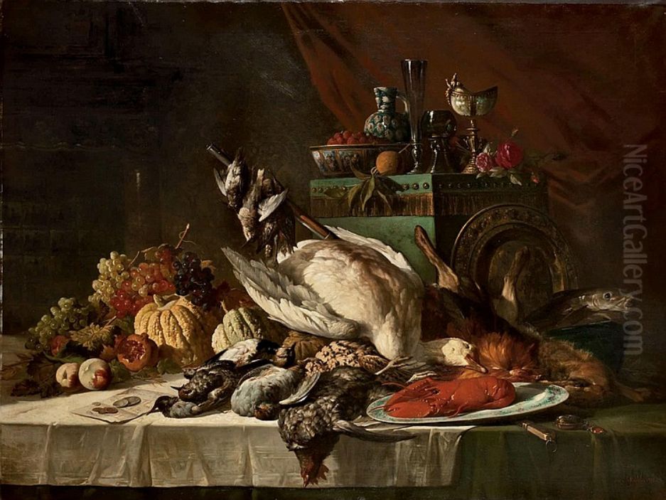 Still life with a white duck Oil Painting by Lucas Schaefels